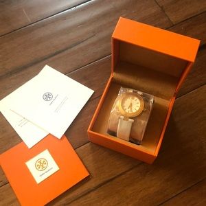 NEW Tory Burch T Classic Ivory Watch White Leather
